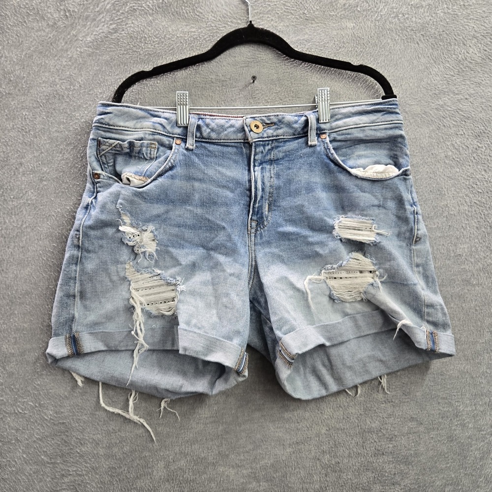 Edgely Women Shorts 14 Light Blue Denim Edgy Mid Rise Embroidery
